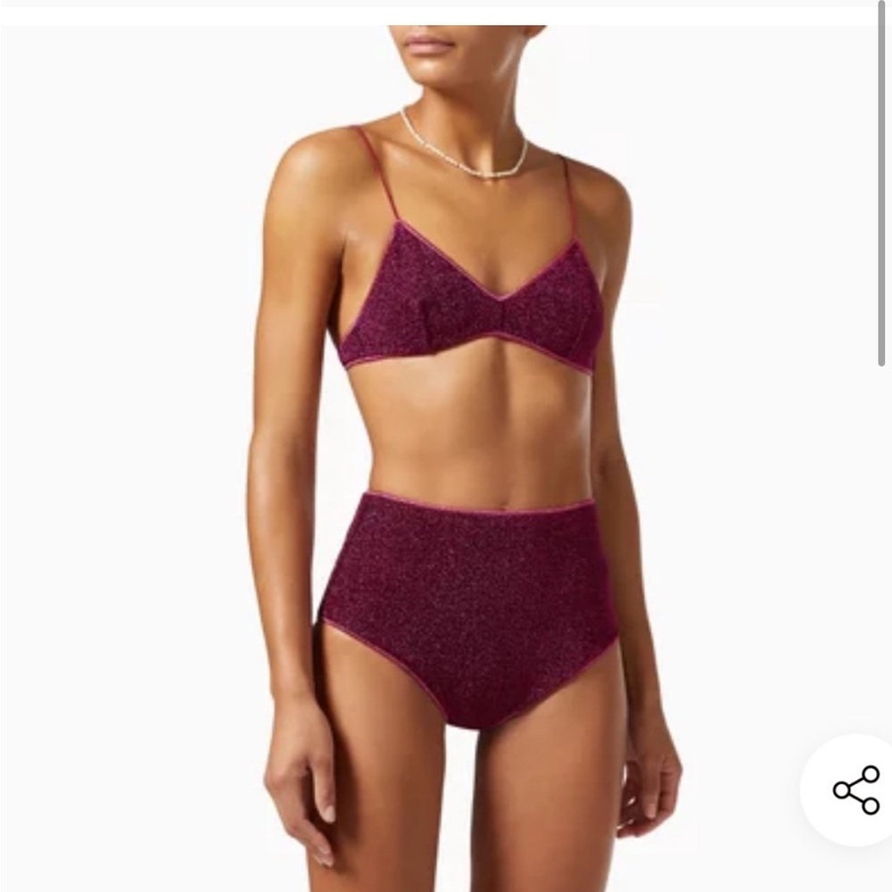 Oseree Sparkle Burgundy Two-Piece High-Waist Bikini